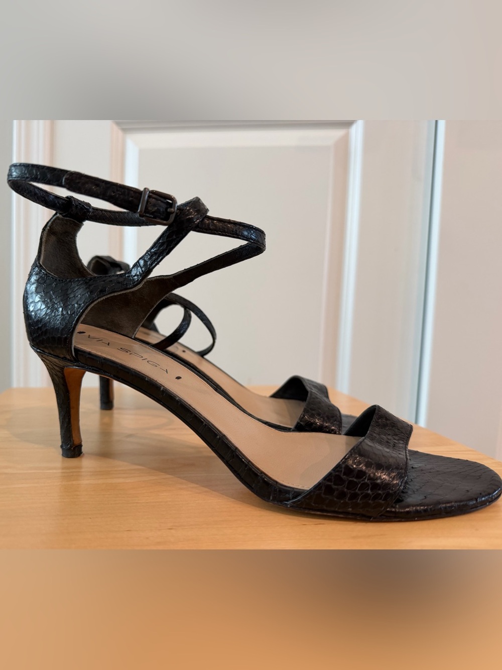 Via Spiga Black Strappy Heeled Sandals - Women's Dress Shoes 10